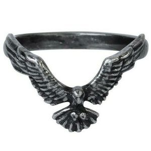 Alchemy Gothic Ravenette Ring Flying Black Raven Blackened Pewter 4 Sizes NWT